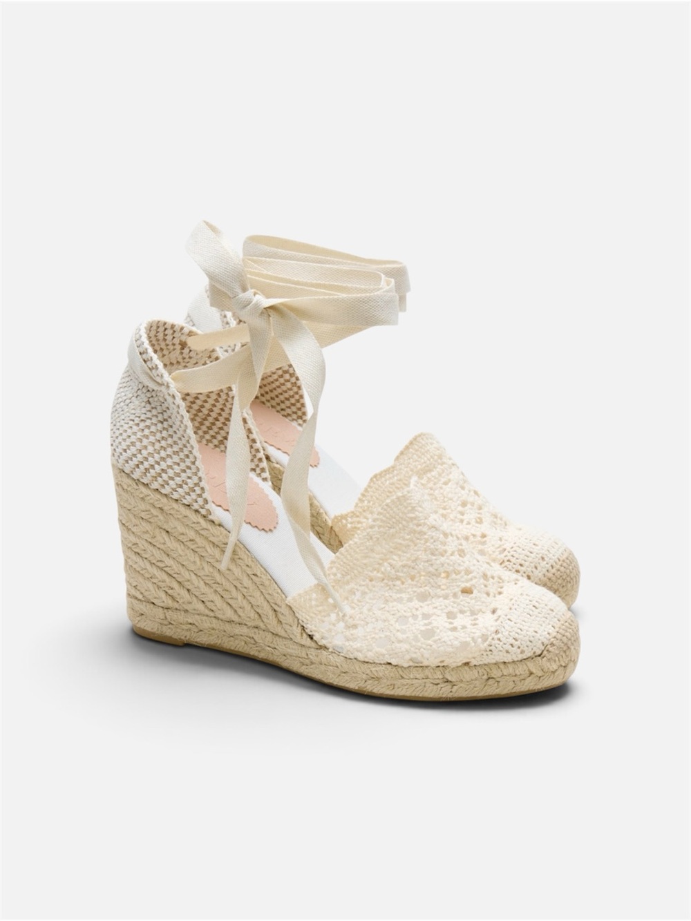J.Crew Crochet Lace-Up Espadrille Wedges NWT Ivory Cottagecore Size 8